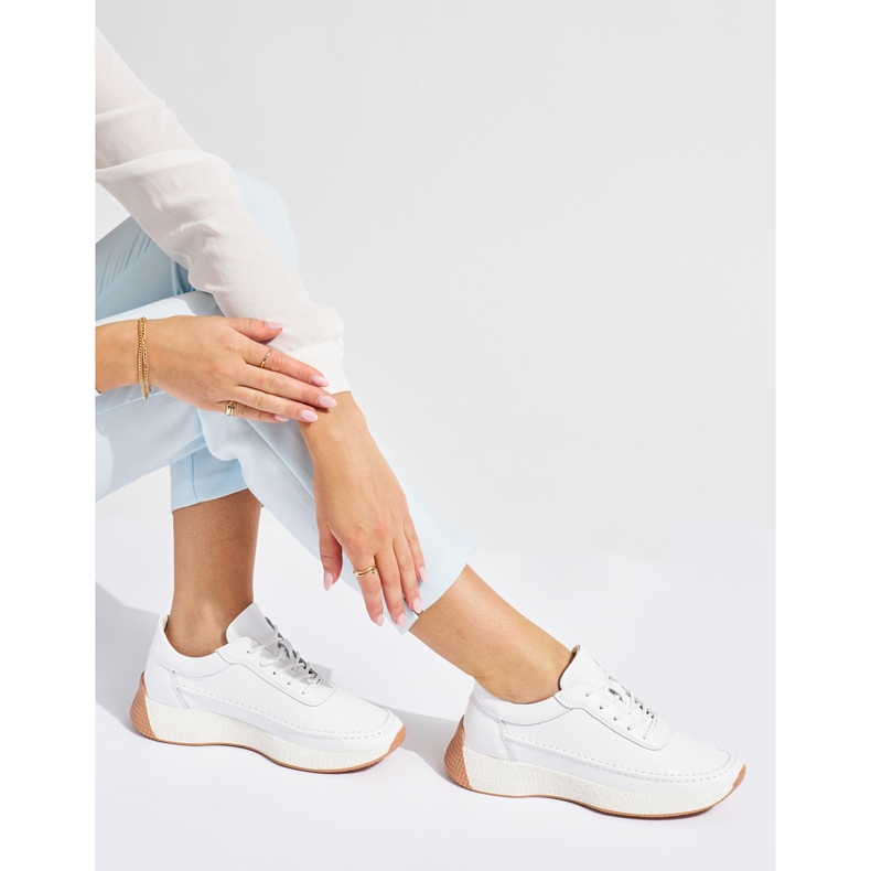 Sergio Leone Calçados esportivos femininos de couro branco perfurado 2