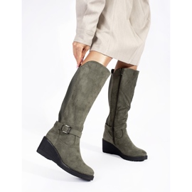 Botas de camurça verde escuro com cunha 1