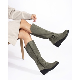 Botas de camurça verde escuro com cunha 2