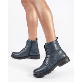 Botins femininos de couro com cadarço azul marinho, Sergio Leone 1