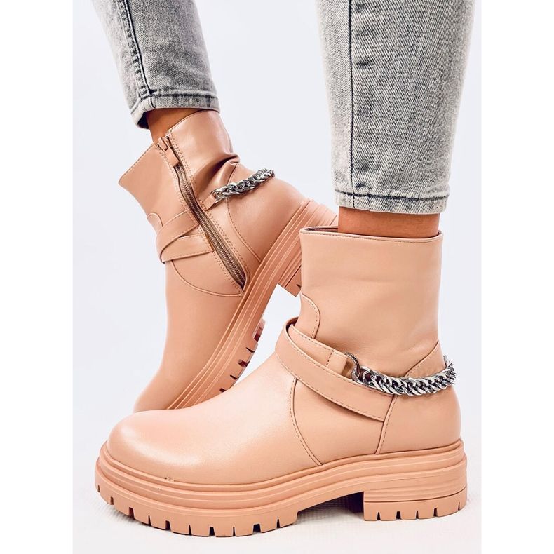 Botins Cindy Nude com corrente bege 2 Botins Cindy Nude com corrente bege 2