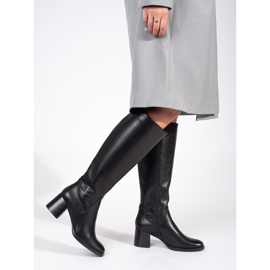 Botas femininas clássicas de couro pretas de salto alto por Sergio Leone preto 1