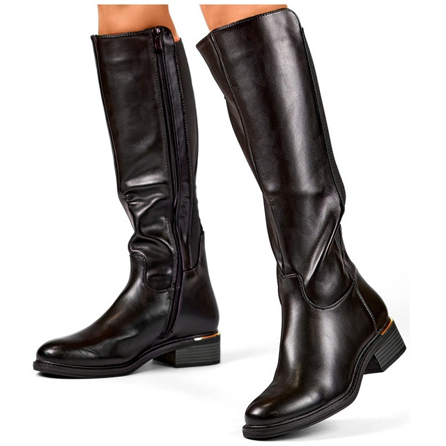 Botas femininas pretas em couro ecológico para o inverno preto 2