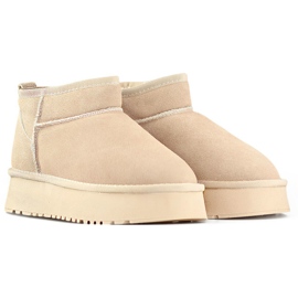 Botas femininas de couro bege para neve, botas de inverno bege feitas de couro natural 1