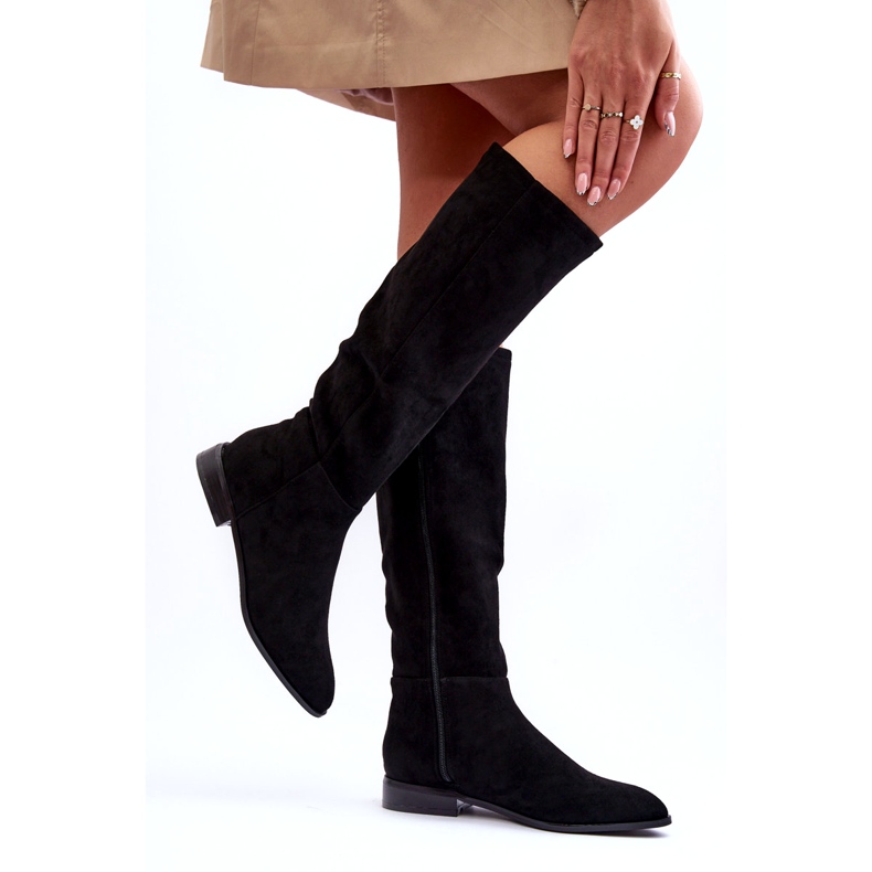 Botas de camurça com salto plano preto Eelin preto 3