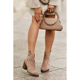 Botas de Cowboy com Salto Alto Isoladas Confeccionadas em Camurça Ecológica Vinceza 58345 Bege Escuro 2