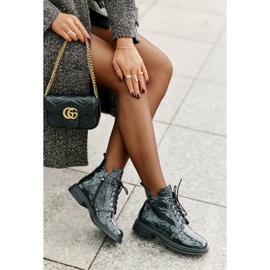 S.Barski Botas femininas de couro envernizado, quentes, com zíper, D&amp;A LZ42-042, verde escuro 1