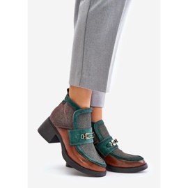 Botas femininas de couro com salto grosso e decoração Maciejka 06747-29 marrom-verde 1