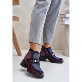 Botas femininas de couro com salto enorme e decoração Maciejka 06747-23 Borgonha-Azul Marinho vermelho 2