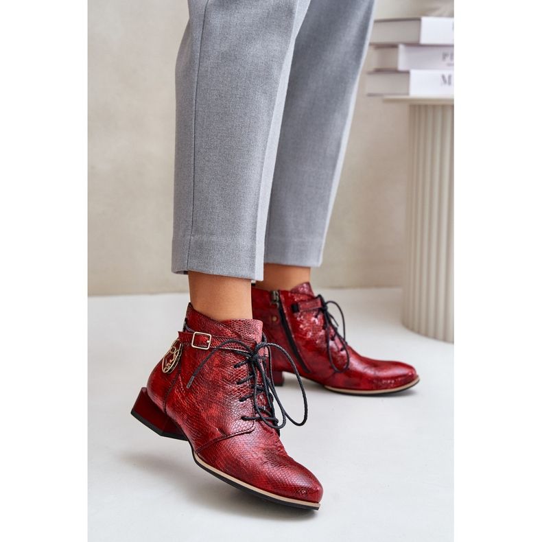 Botins femininos de couro envernizado Maciejka 5743A-08 vermelho 2