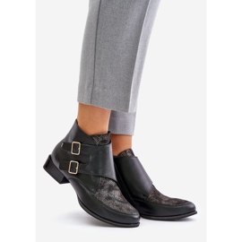 Botins de couro com salto baixo e fivelas Maciejka 06696-01 preto 1