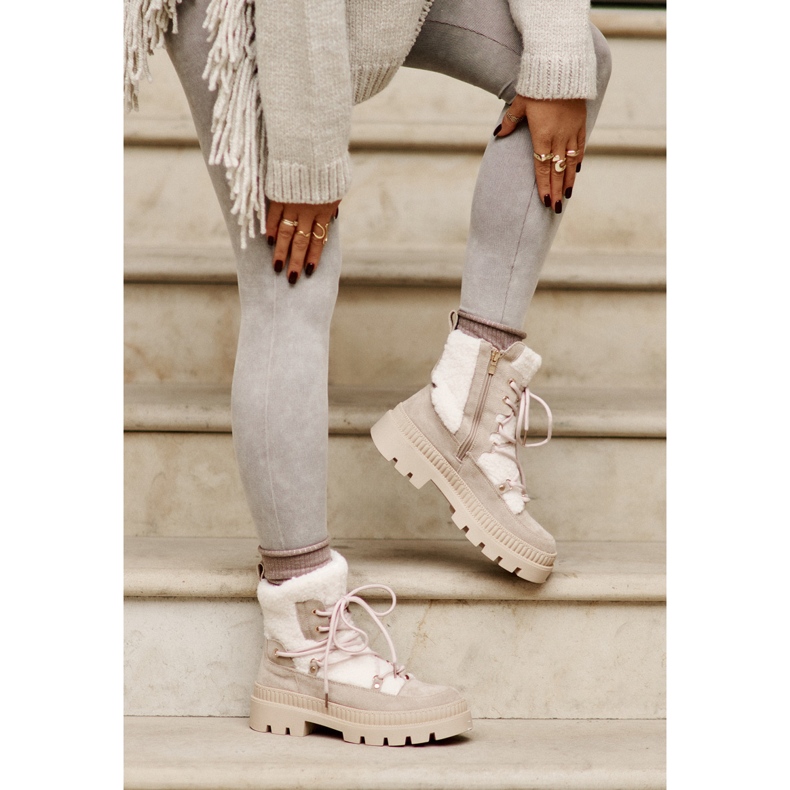 Botas de pele de carneiro Merilana bege com pele 2