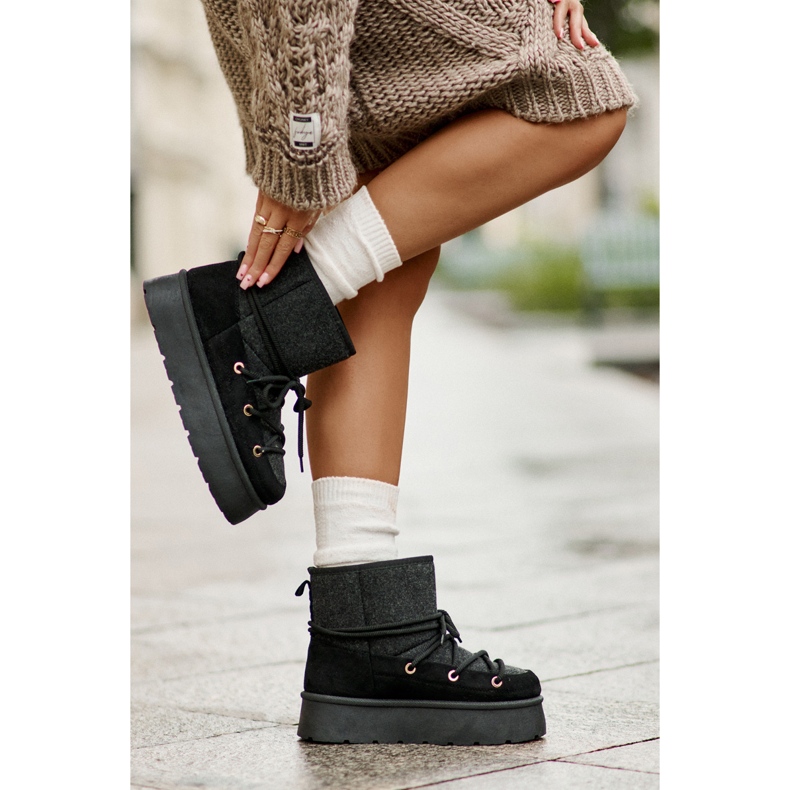 Botas de neve Mavora pretas com cadarço na plataforma preto 2