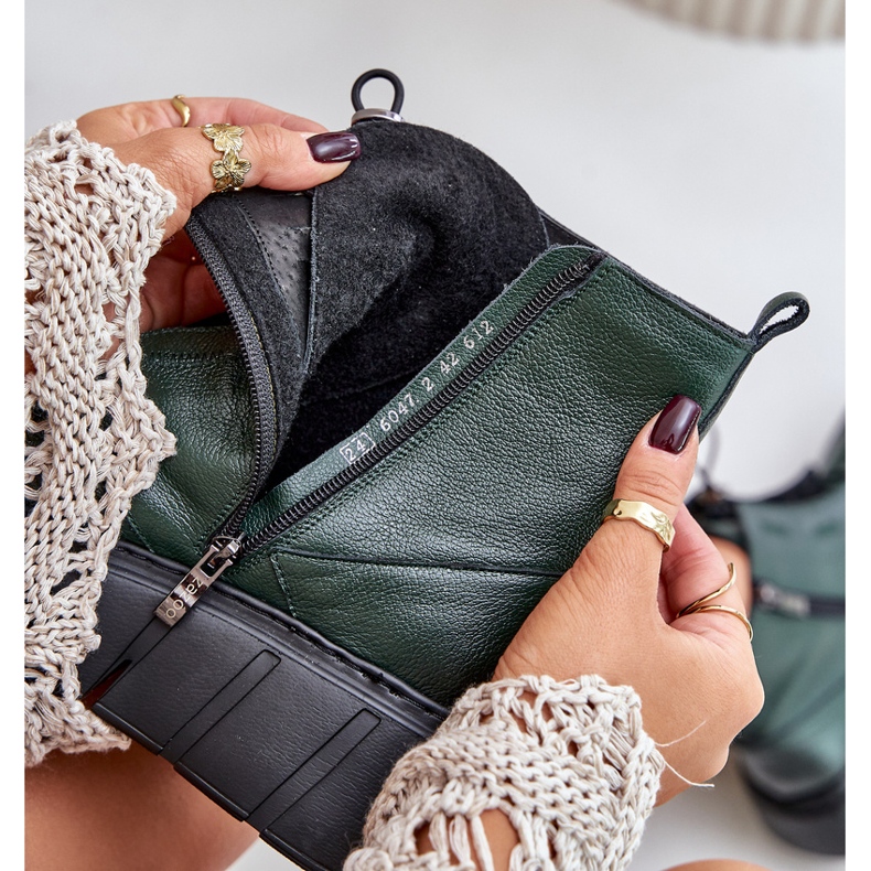 Zazoo 60472 Botins de couro com plataforma e cunha, verde escuro 2