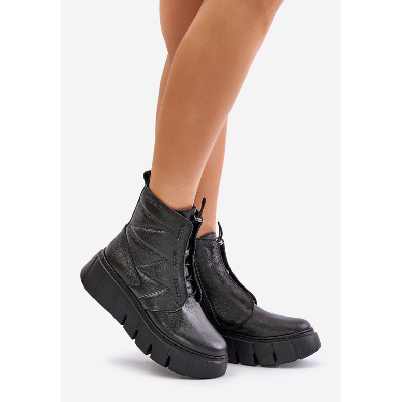 Zazoo 60472 Botas de couro com plataforma e cunha pretas preto 1