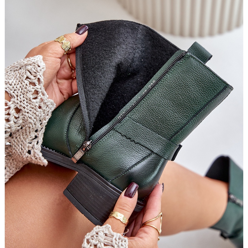 Botas de salto baixo de couro com isolamento Zazoo 60480, verde escuro 2 Botas de salto baixo de couro com isolamento Zazoo 60480, verde escuro 2