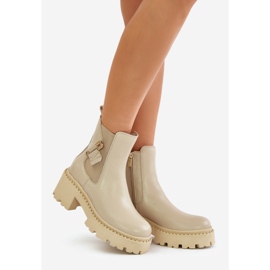 Zazoo 60490 Botins quentes de couro com decoração bege claro 1