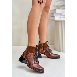 Zazoo 60503 Botas de salto alto em couro marrom castanho 2