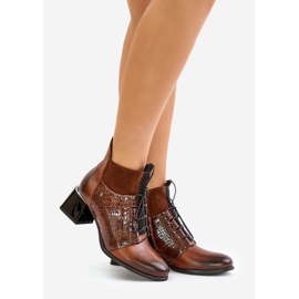 Zazoo 60503 Botas de salto alto em couro marrom castanho 1