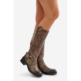 Zazoo 70141 Botas femininas de couro acima do joelho, marrom 1