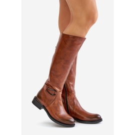 Zazoo 70140 Botas femininas de couro acima do joelho marrom aquecido 1