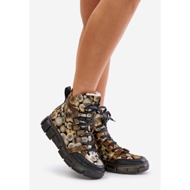 Botins de couro com cadarço plano Maciejka 06158-25 dourado 1