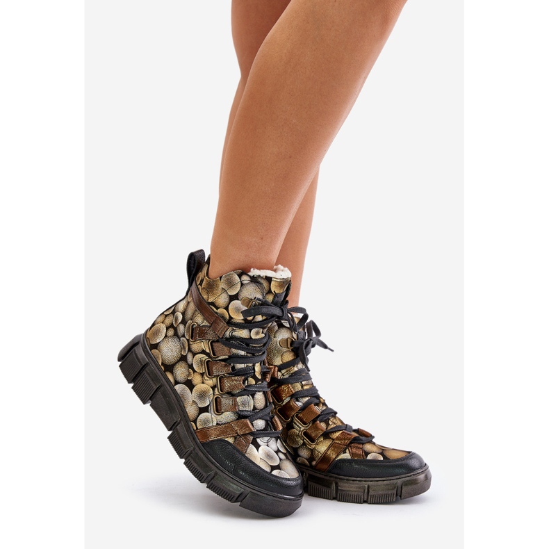 Botins de couro com cadarço plano Maciejka 06158-25 dourado 1 Botins de couro com cadarço plano Maciejka 06158-25 dourado 1