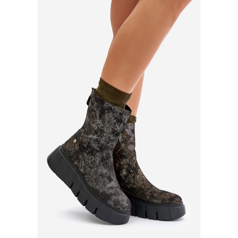 Botas femininas de couro com plataforma enorme Maciejka 06766-09 Cáqui verde 1