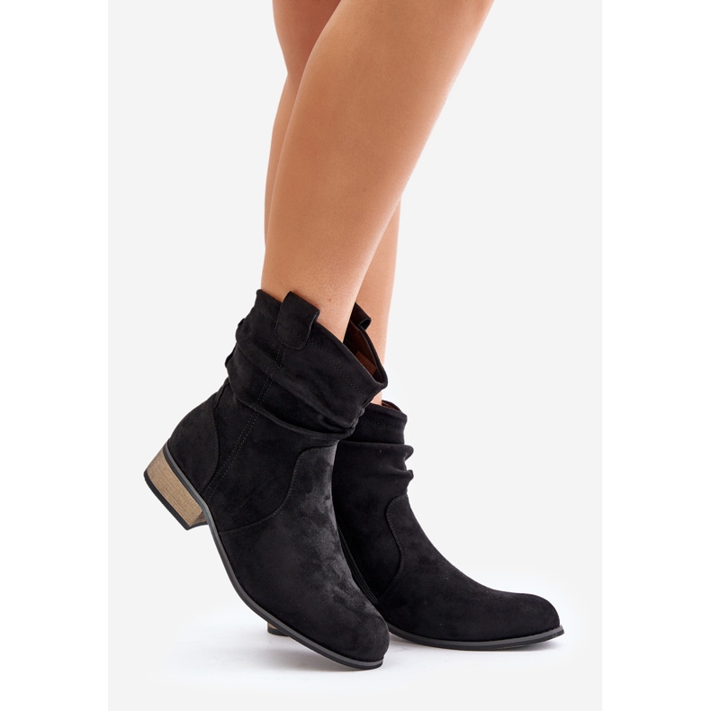 Botins isolados com salto baixo franzido, Black Elletinnia preto 1