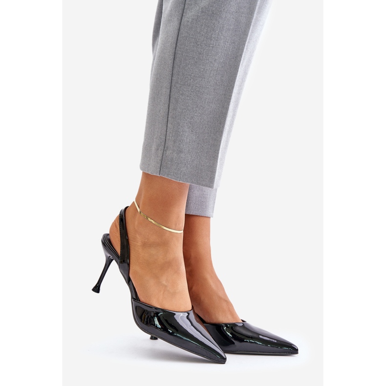 Salto alto envernizado com salto aberto, Preto Emmizola 1