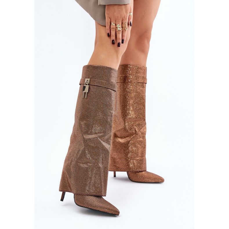 Botas decoradas de salto alto com cano dobrável marrom Enathlin marrom 2