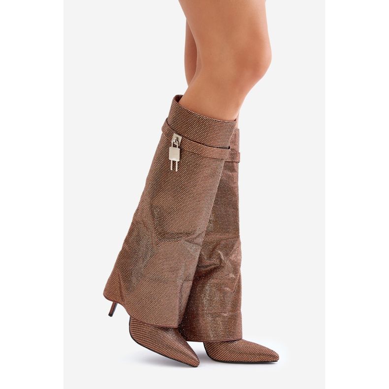 Botas decoradas de salto alto com cano dobrável marrom Enathlin marrom castanho 1 Botas decoradas de salto alto com cano dobrável marrom Enathlin marrom castanho 1