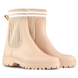 Botas Wellington femininas bege com parte superior em meia elástica 1