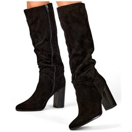 Botas femininas de camurça de salto alto, botas de cano alto com salto agulha preto 2