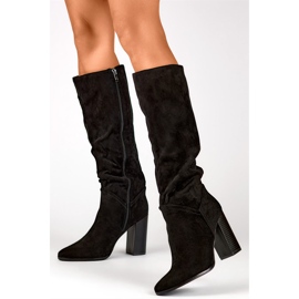 Botas femininas de camurça de salto alto, botas de cano alto com salto agulha preto 1