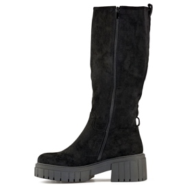 Botas femininas clássicas pretas com sola grossa, botas acima do joelho em camurça preto 1