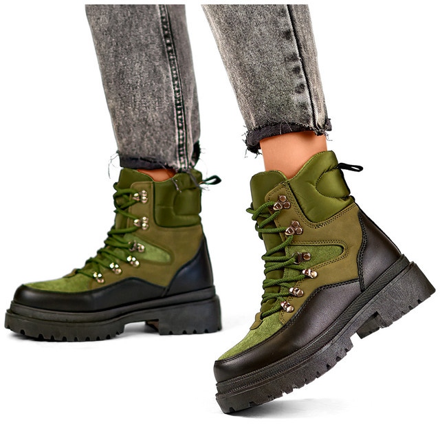 Botins femininos com atacadores, sapatos femininos de inverno com cano alto verde 2