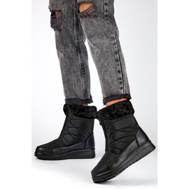Botas altas de inverno com isolamento para mulheres, botas de neve com zíper, botas de inverno com sola plana preto 1