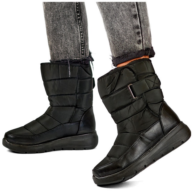 Botas de neve pretas com isolamento e velcro preto 2