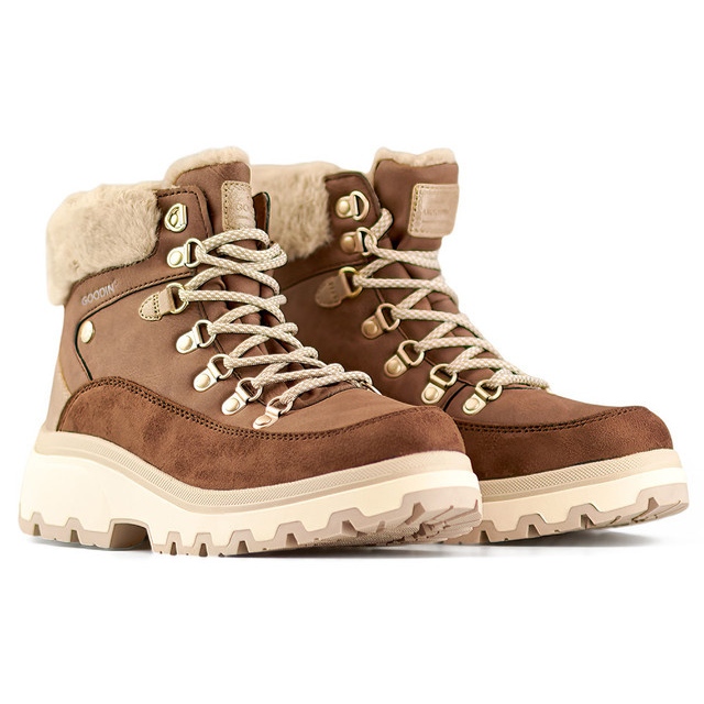Botas de trekking marrons, botas de inverno com isolamento e amarração castanho 1 Botas de trekking marrons, botas de inverno com isolamento e amarração castanho 1