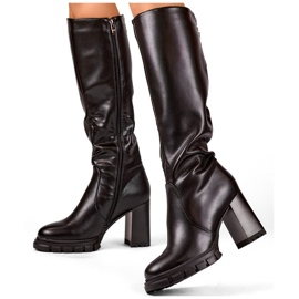 Botas pretas de salto alto até o joelho, botas femininas isoladas com salto, couro ecológico preto 1 Botas pretas de salto alto até o joelho, botas femininas isoladas com salto, couro ecológico preto 1