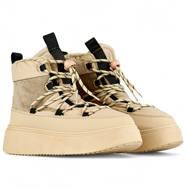 Botas de neve bege com punho, botas femininas de inverno isoladas e sola grossa 1