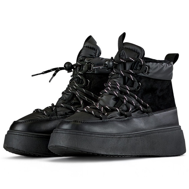 Botas de neve pretas com punho, botas femininas de inverno com sola grossa e isoladas preto 1