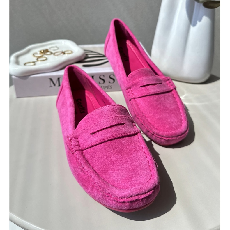 Confly Mocassins femininos em camurça ecológica, rosa 4