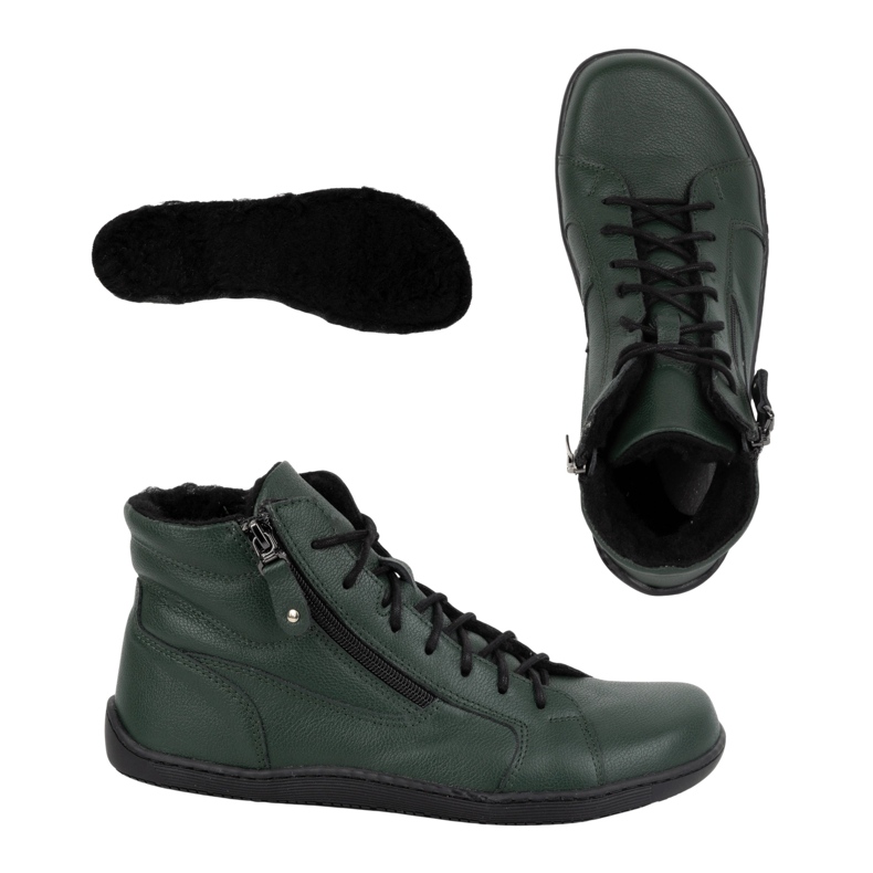 Olivier Sapatos femininos de couro de inverno descalços 1261 verdes 1