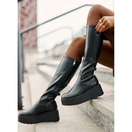 Botas femininas acima do joelho com plataforma e cunha Vinceza 58342 pretas preto 2