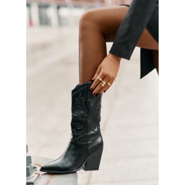 Botas de cowboy isoladas com decoração de salto alto, Arlitta preta preto 2
