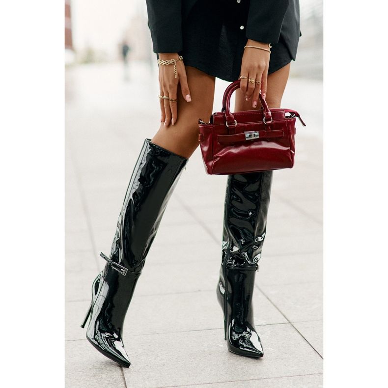 Botas com isolamento envernizado de salto alto e fivela, Tameliae preta preto 2 Botas com isolamento envernizado de salto alto e fivela, Tameliae preta preto 2