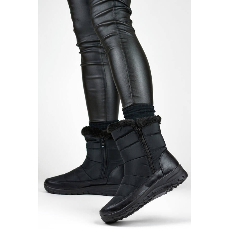 Botas femininas de neve isoladas com pele, pretas 22T10B preto 2