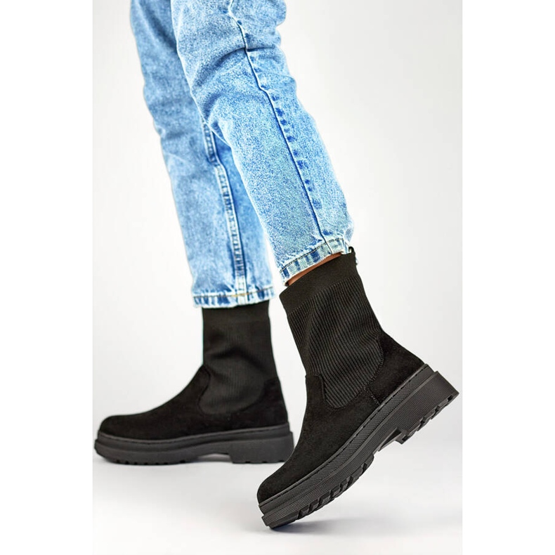 Botins femininos de camurça com cano em meia, pretos HB-175B 2 Botins femininos de camurça com cano em meia, pretos HB-175B 2